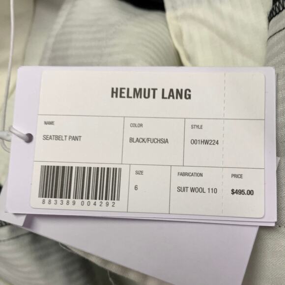 HELMUT LANG Size 6 Seatbelt Black Pink Wool Straight Zip Fly Dress Pants - Picture 6 of 7